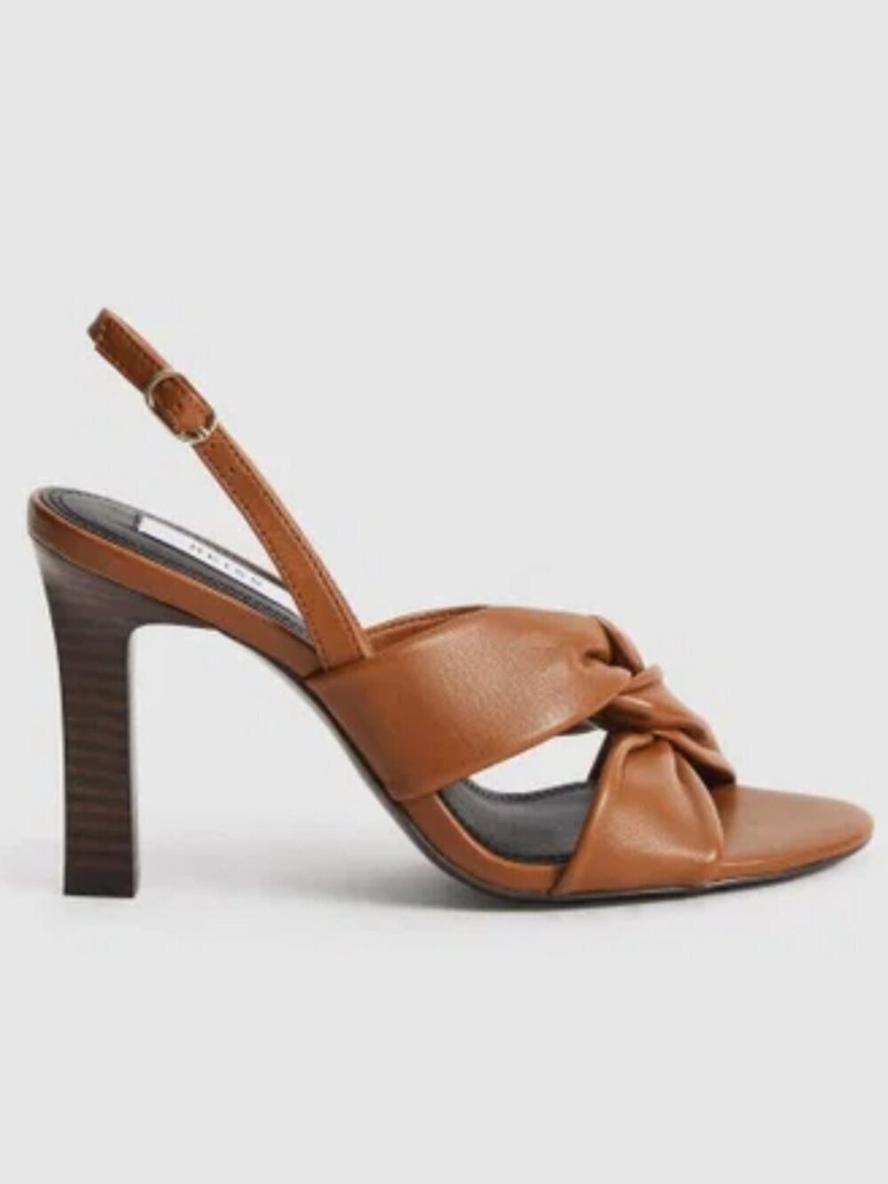 REISS Phoebe Tan Leather Twist Front Slingback Heels – Size EU 40 / US 9 NWT